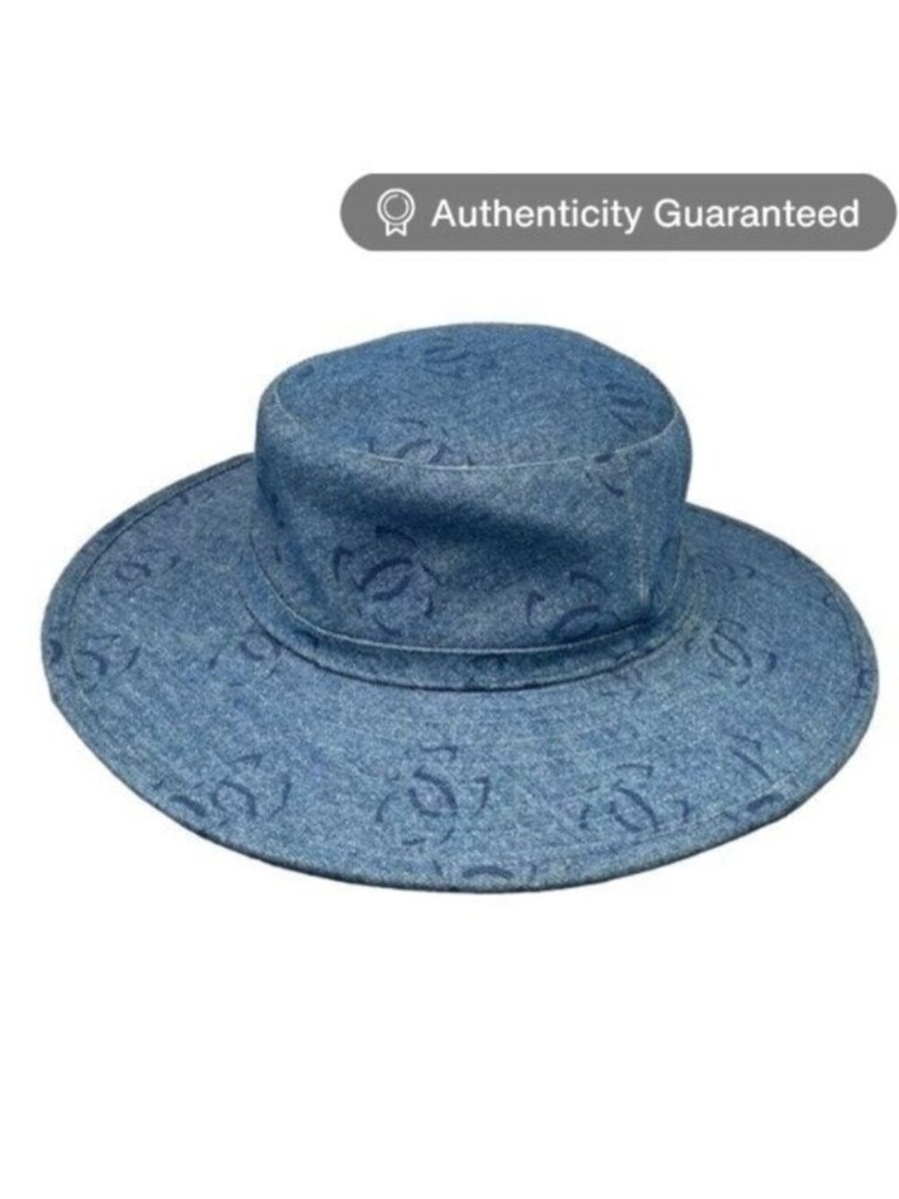 Chanel CC Denim Hat Wide Brim Bucket Cap 58 Blue Vintage